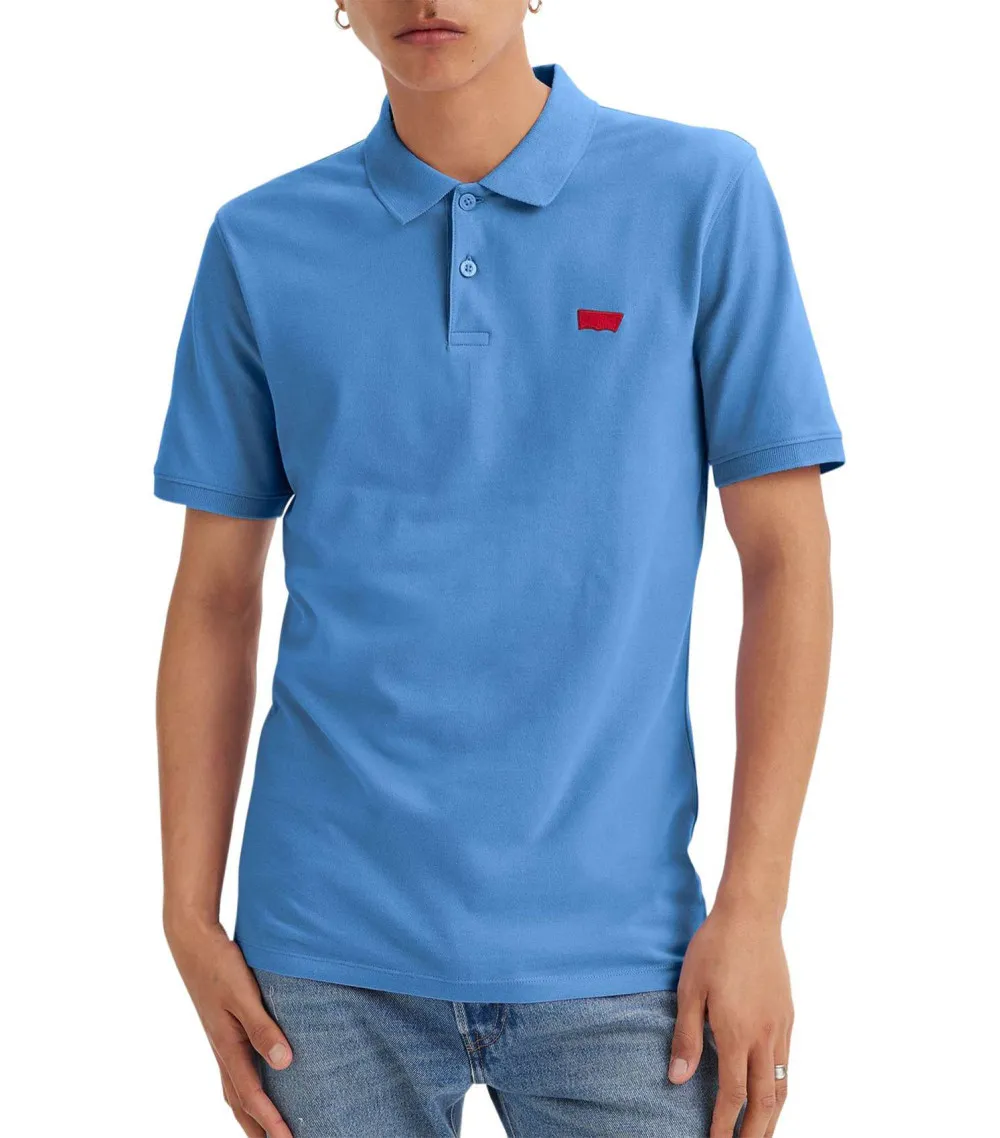 Polo Levi's® en coton avec manches courtes et col boutonné bleu maille piquée