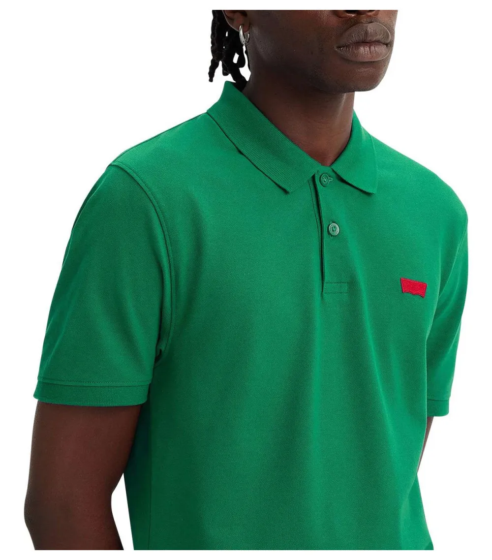 Polo Levi's® en coton avec manches courtes et col boutonné vert maille piquée