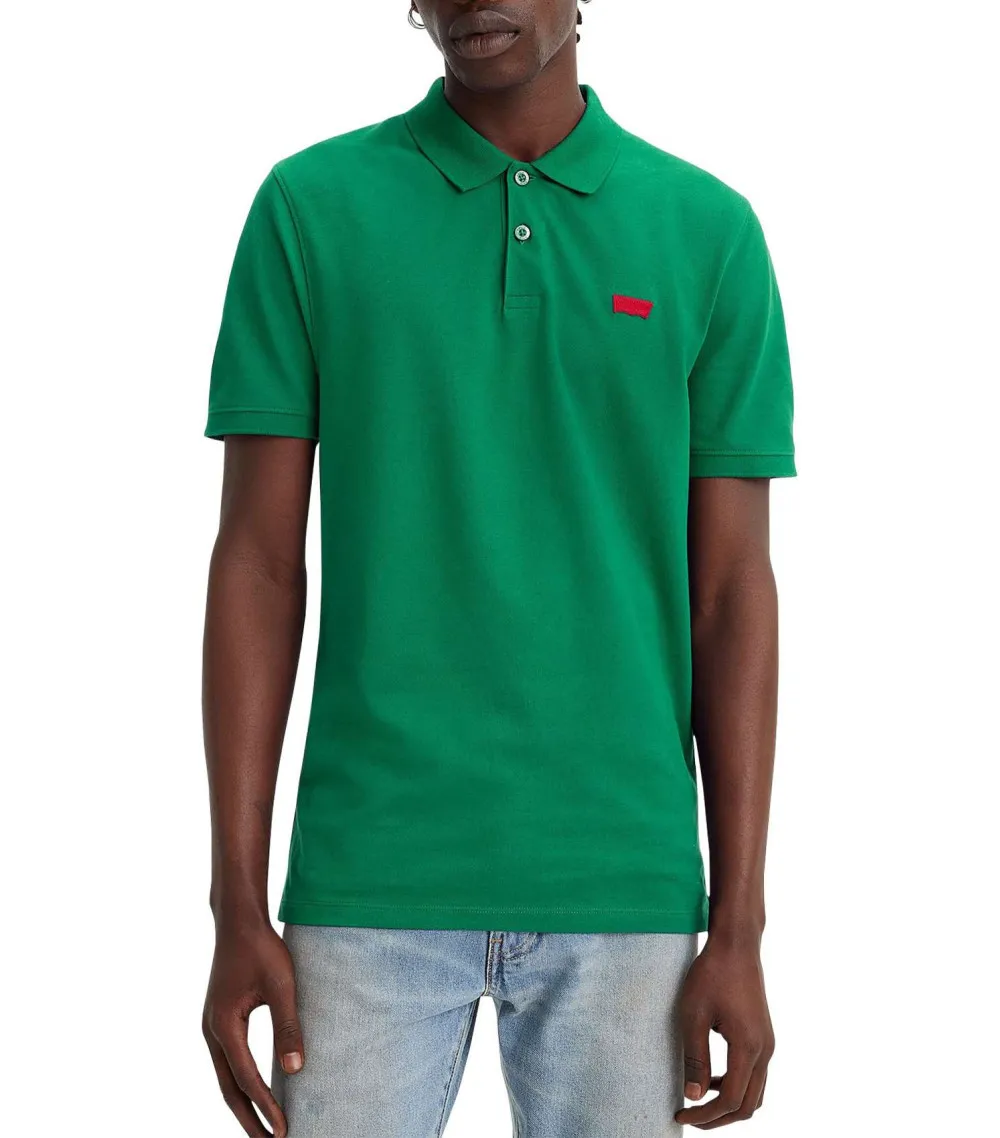 Polo Levi's® en coton avec manches courtes et col boutonné vert maille piquée