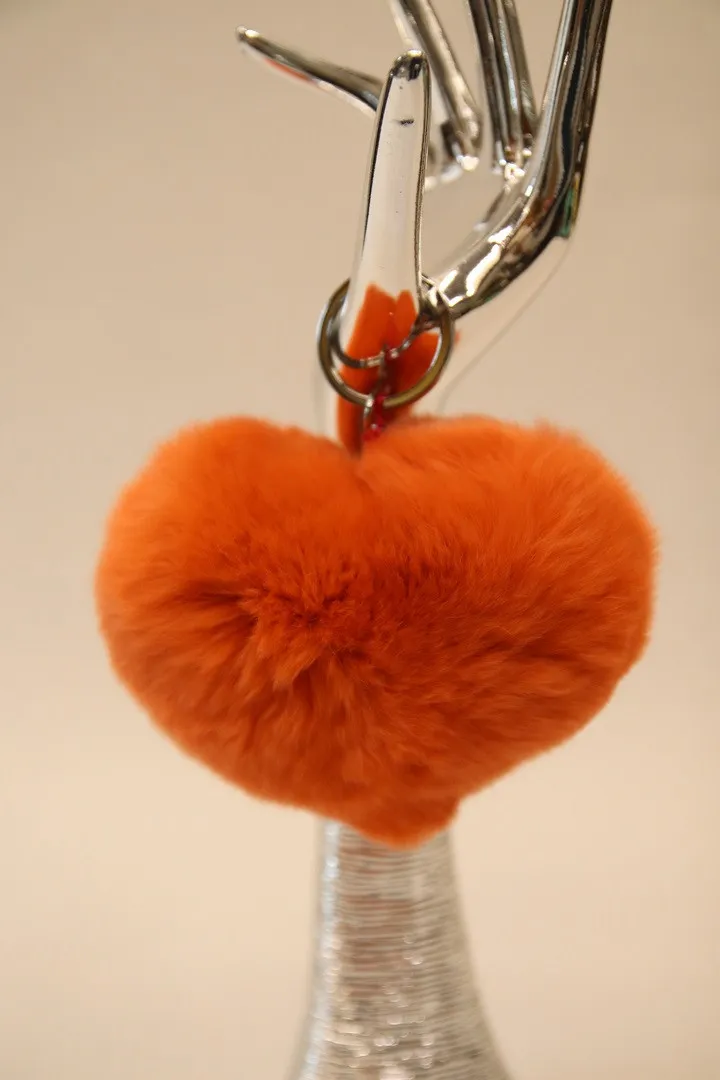 porte clés coeur en fourrure lapin : orange