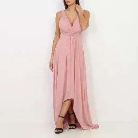 Robe longue asymétrique- Vieux rose