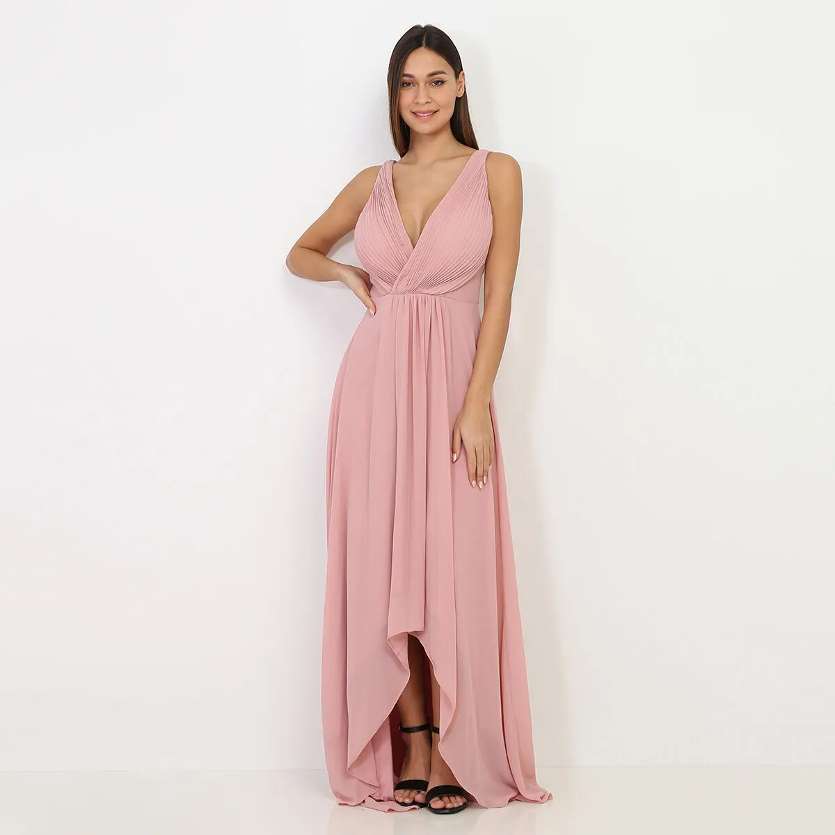 Robe longue asymétrique- Vieux rose