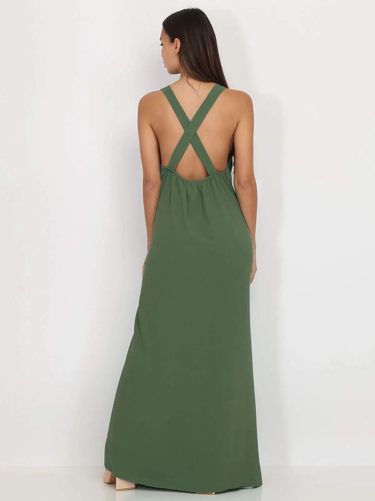 Robe longue et ample à dos croisé- Kaki