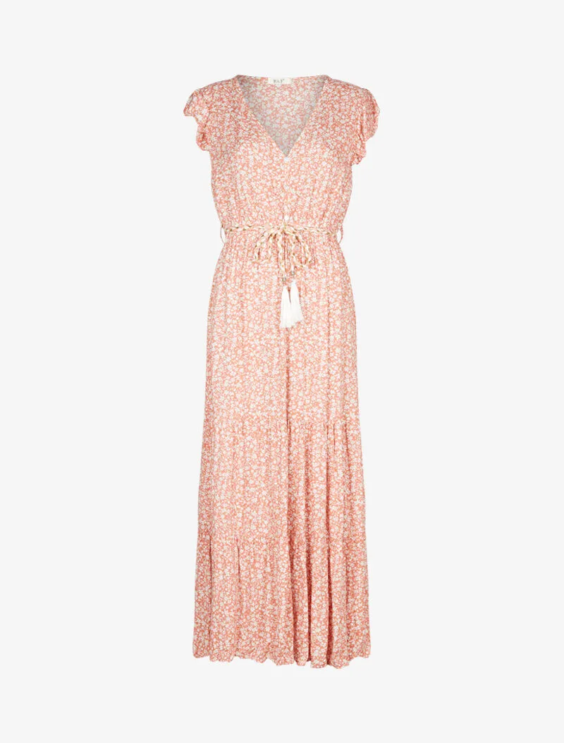 Robe longue imprimé et à basques - rose