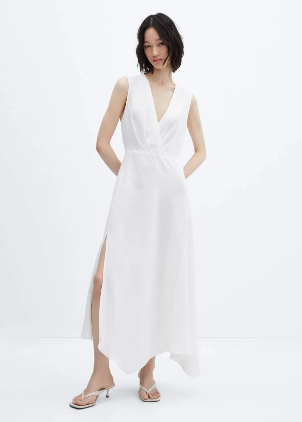 Robes Et Combinaisons | Femme MANGO Robe Asymétrique Ouverture Latérale Blanc