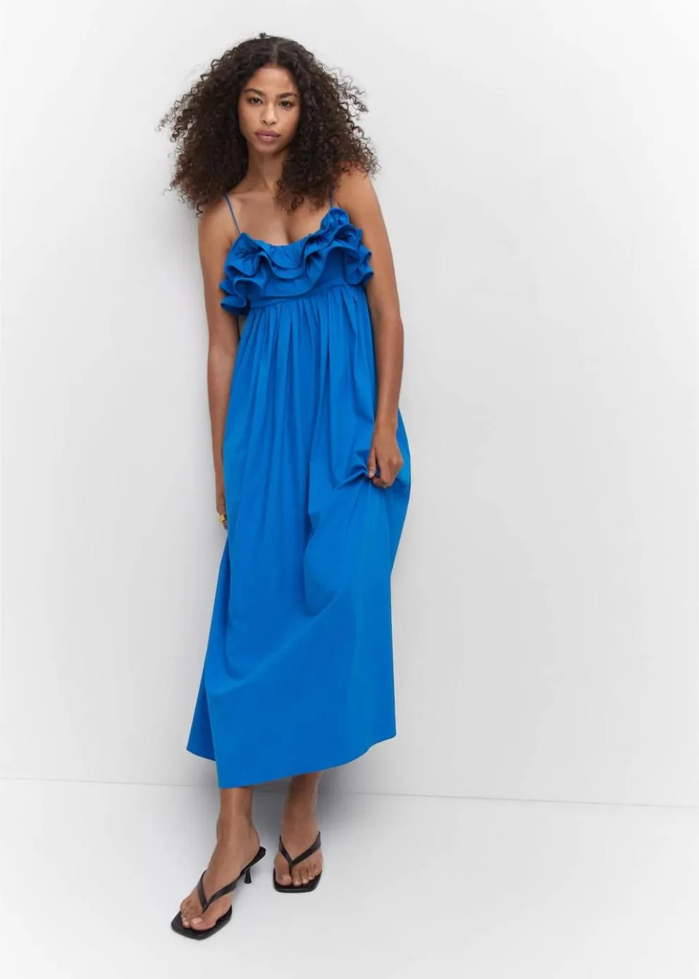 Robes Et Combinaisons | Femme MANGO Robe Longue à Volants Bleu