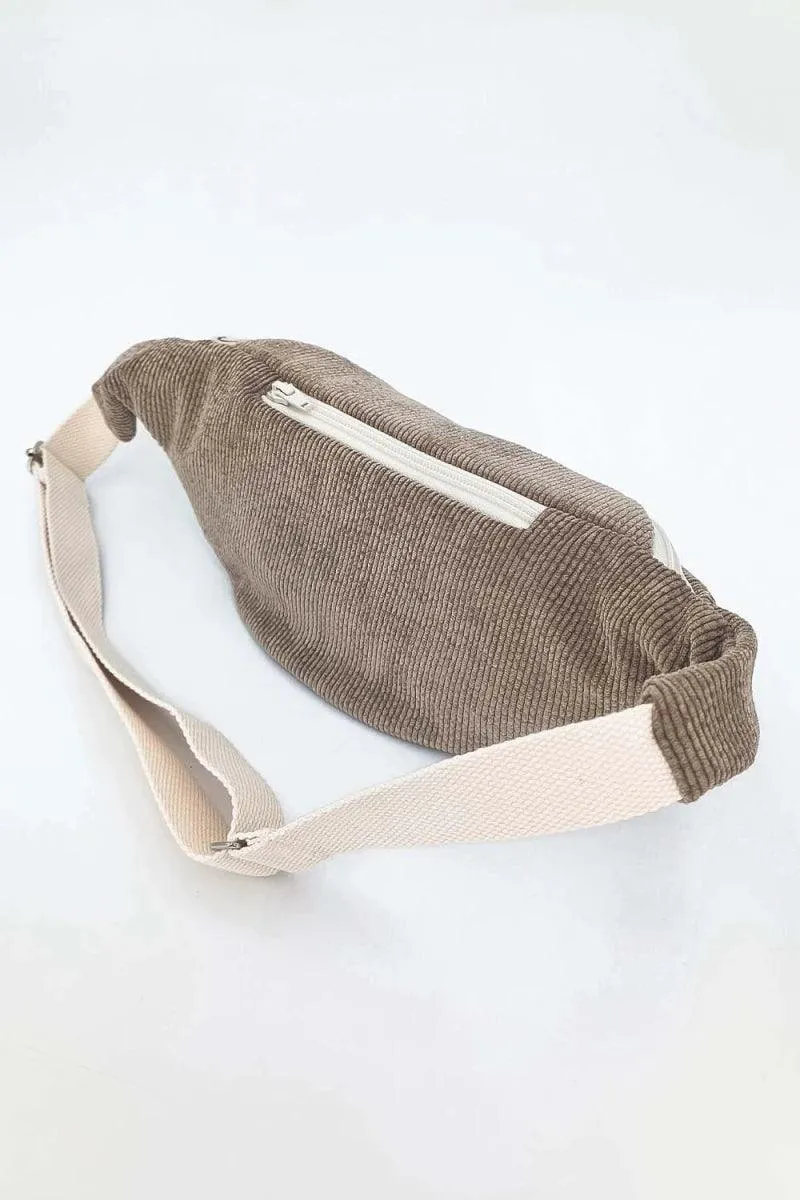 Sac banane en velours ctelé taupe éco-responsable