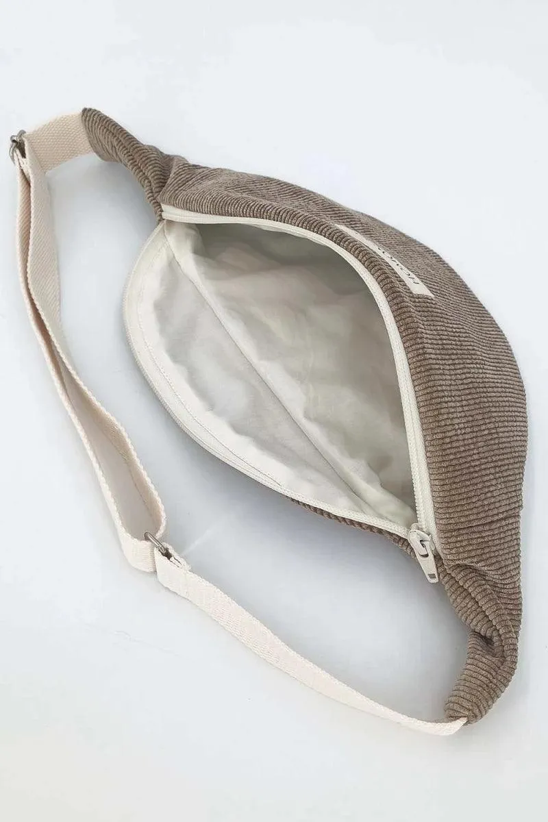 Sac banane en velours ctelé taupe éco-responsable