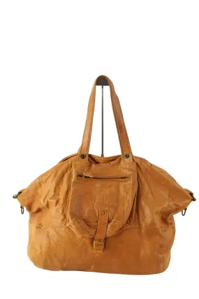 Sac à main Jérme Dreyfuss orange en cuir, taille 54x18x41cm, pour femme, en bon état avec traces d'usure.