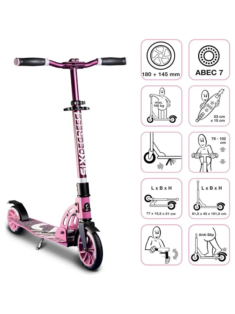 Six Degrees Trottinette junior - 180/145 mm - hauteur réglable - Rose