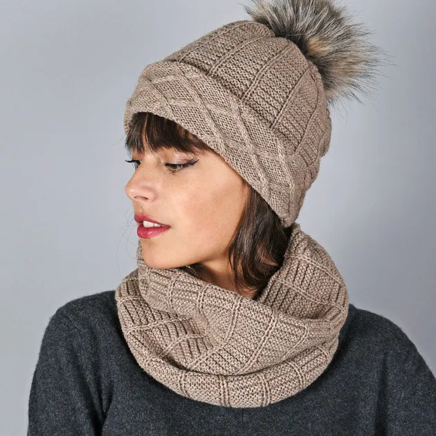 Snood et bonnet Komin Taupe