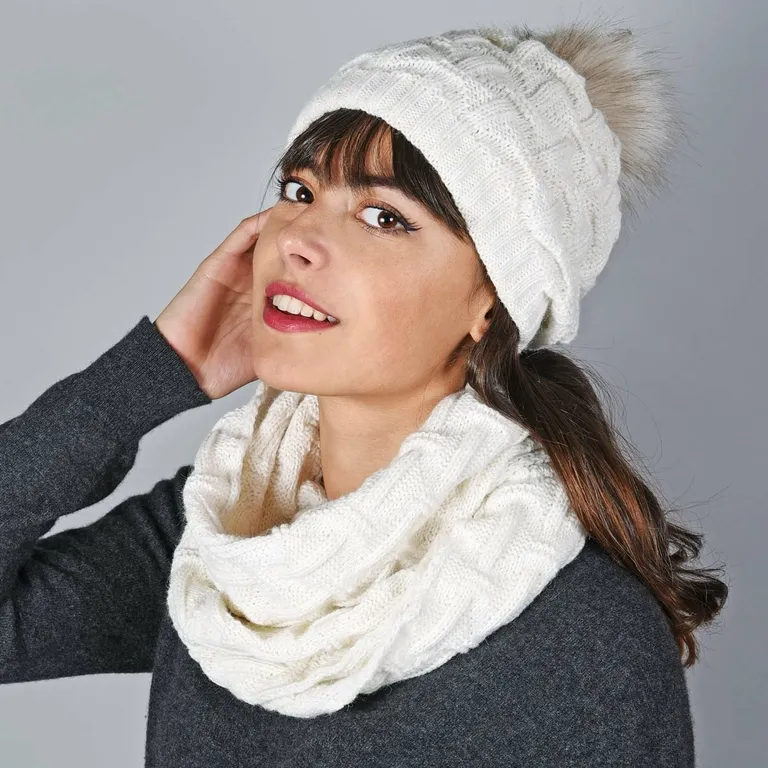 Snood et bonnet Nora Blanc