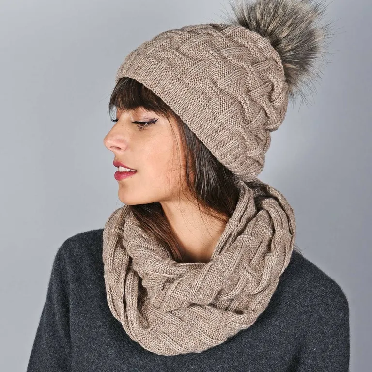 Snood et bonnet Nora Taupe