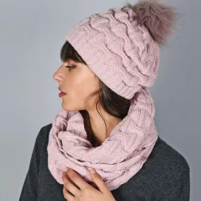 Snood et bonnet Nora Vieux rose