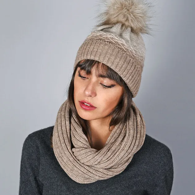 Snood et bonnet Optima Taupe