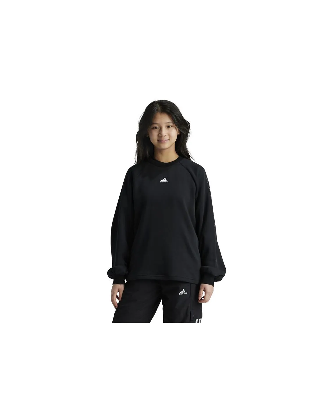 Sweat adidas Fille Street Jam Crew Noir/Blanc