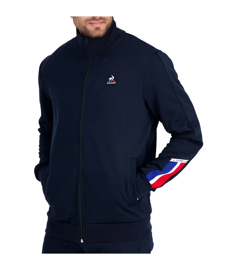 Sweat Coq Sportif avec manches longues et col montant et zippé marine