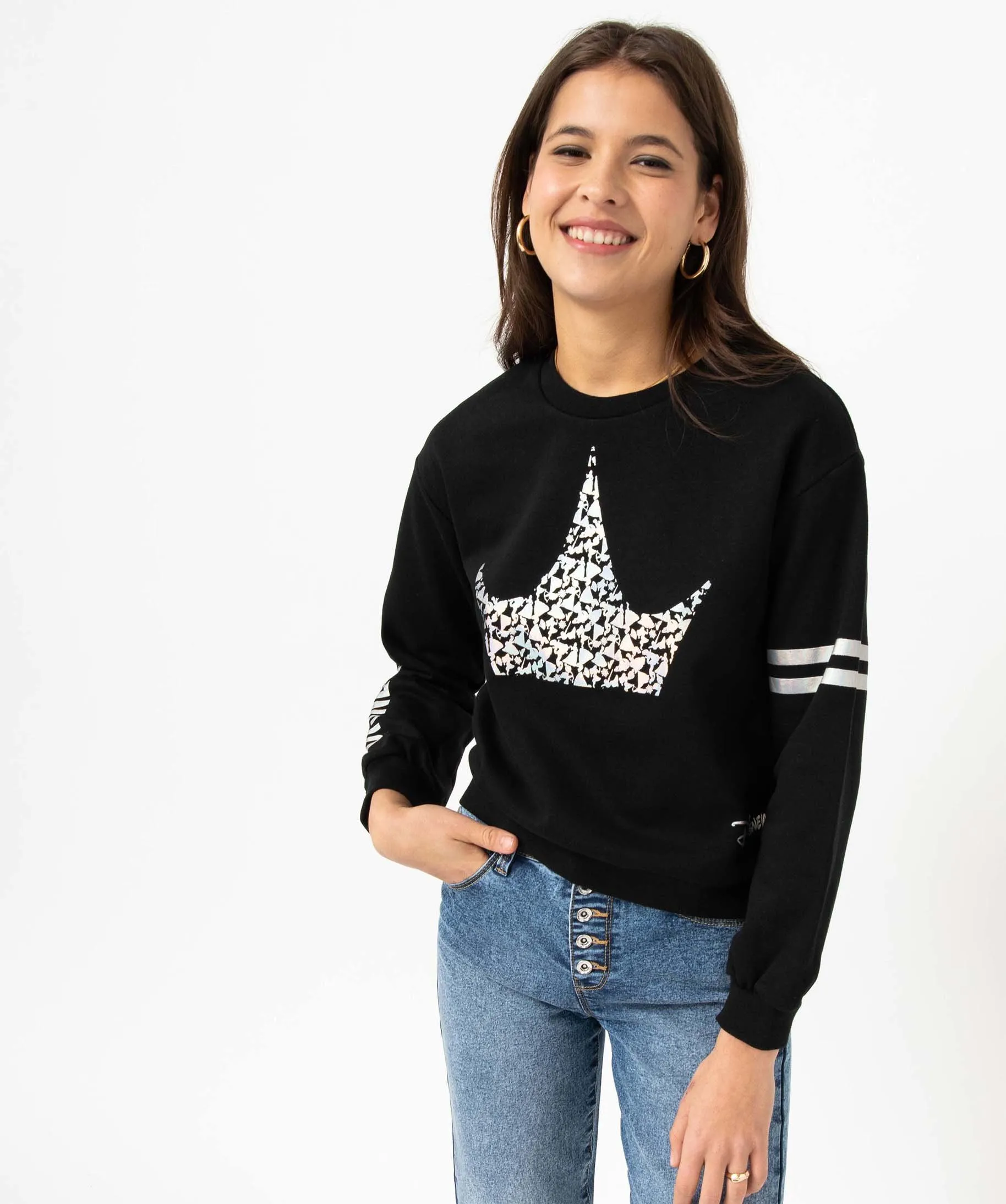 Sweat en molleton doux motifs irisés femme - Disney noir