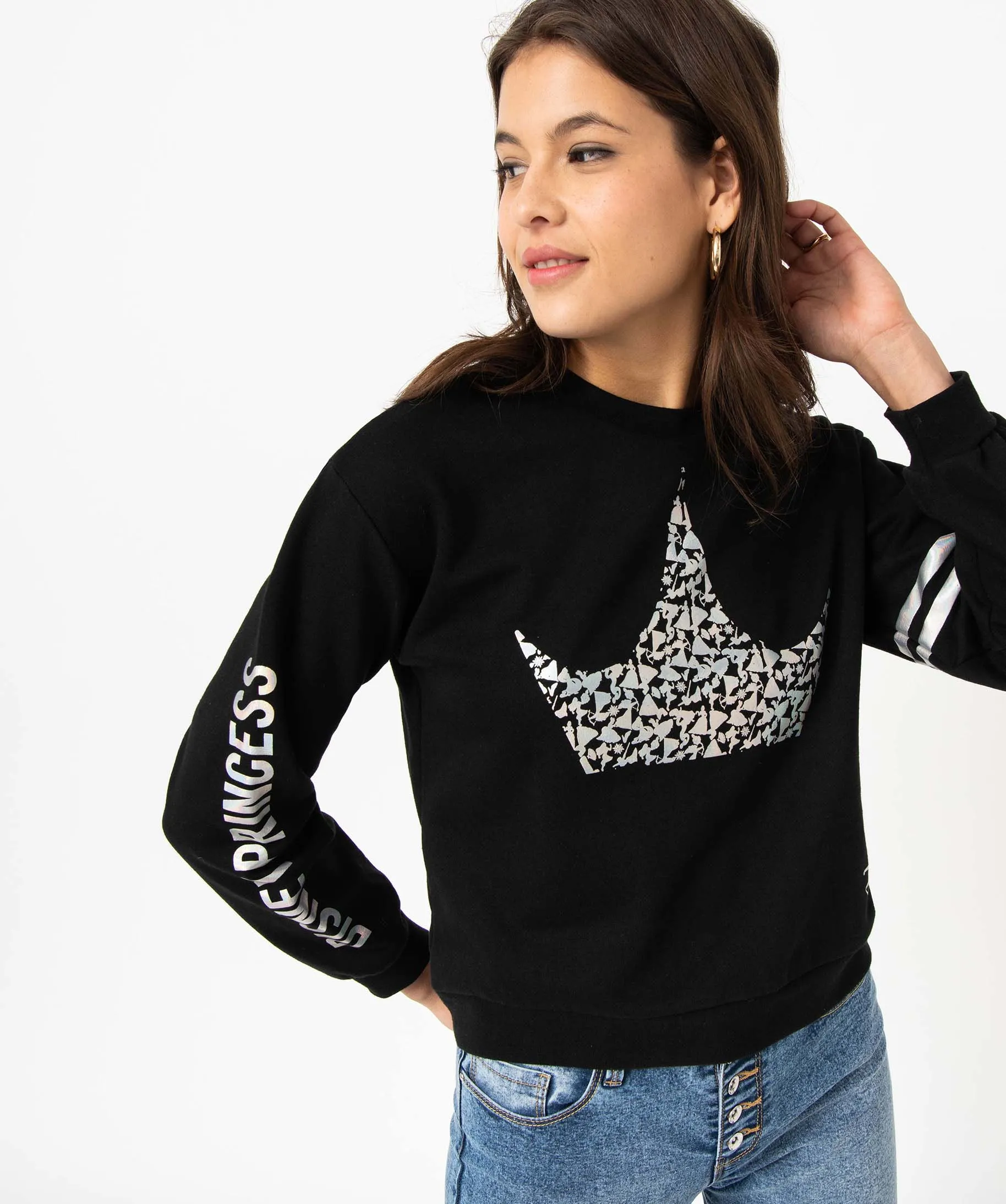 Sweat en molleton doux motifs irisés femme - Disney noir