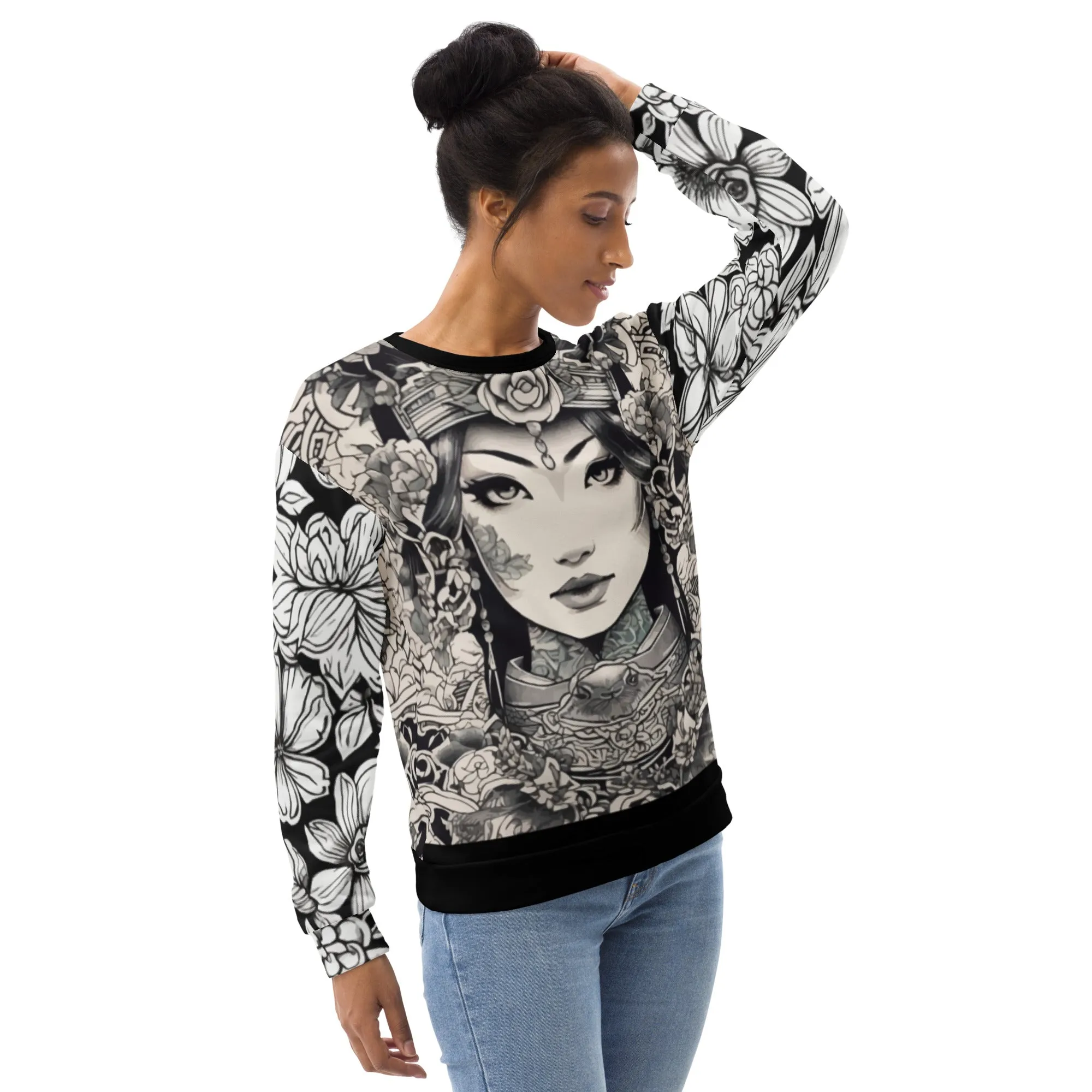 Sweat-Shirt Unisexe Fille manga et fleurs