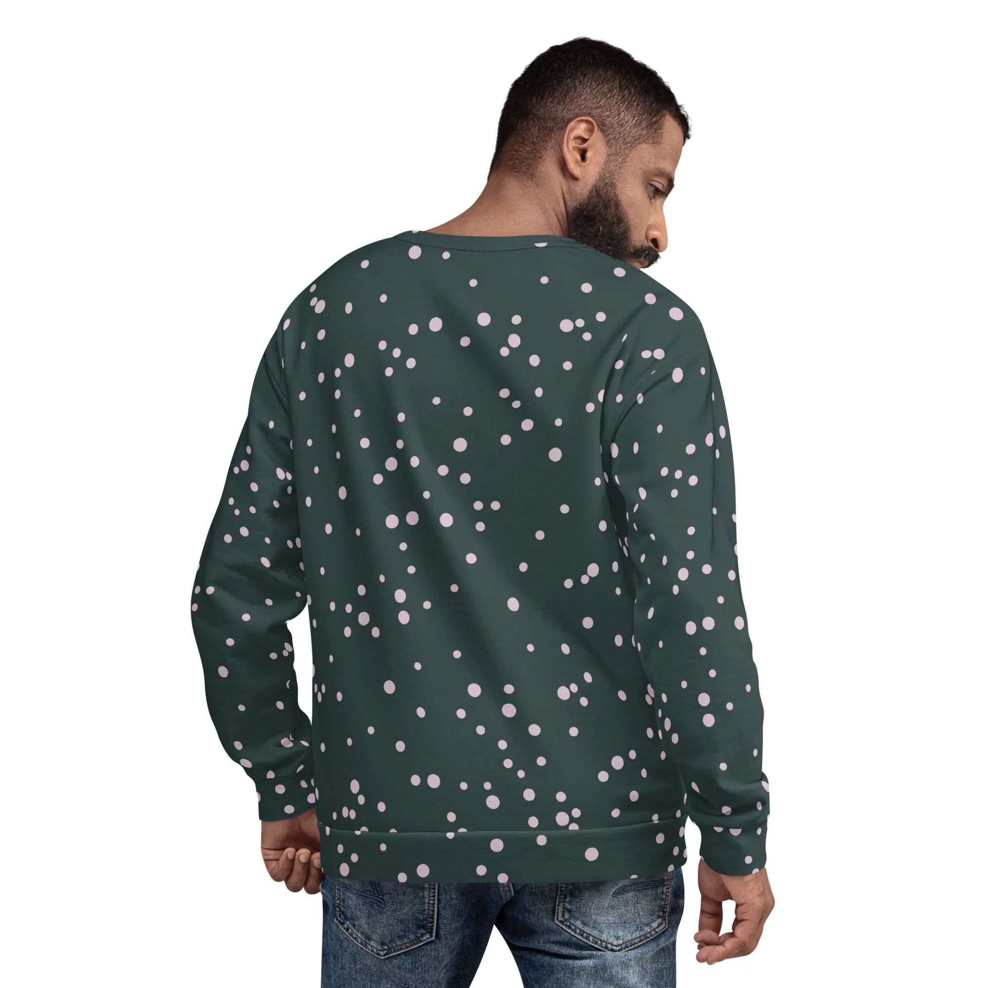 Sweat-Shirt Unisexe Vert foncé points blancs