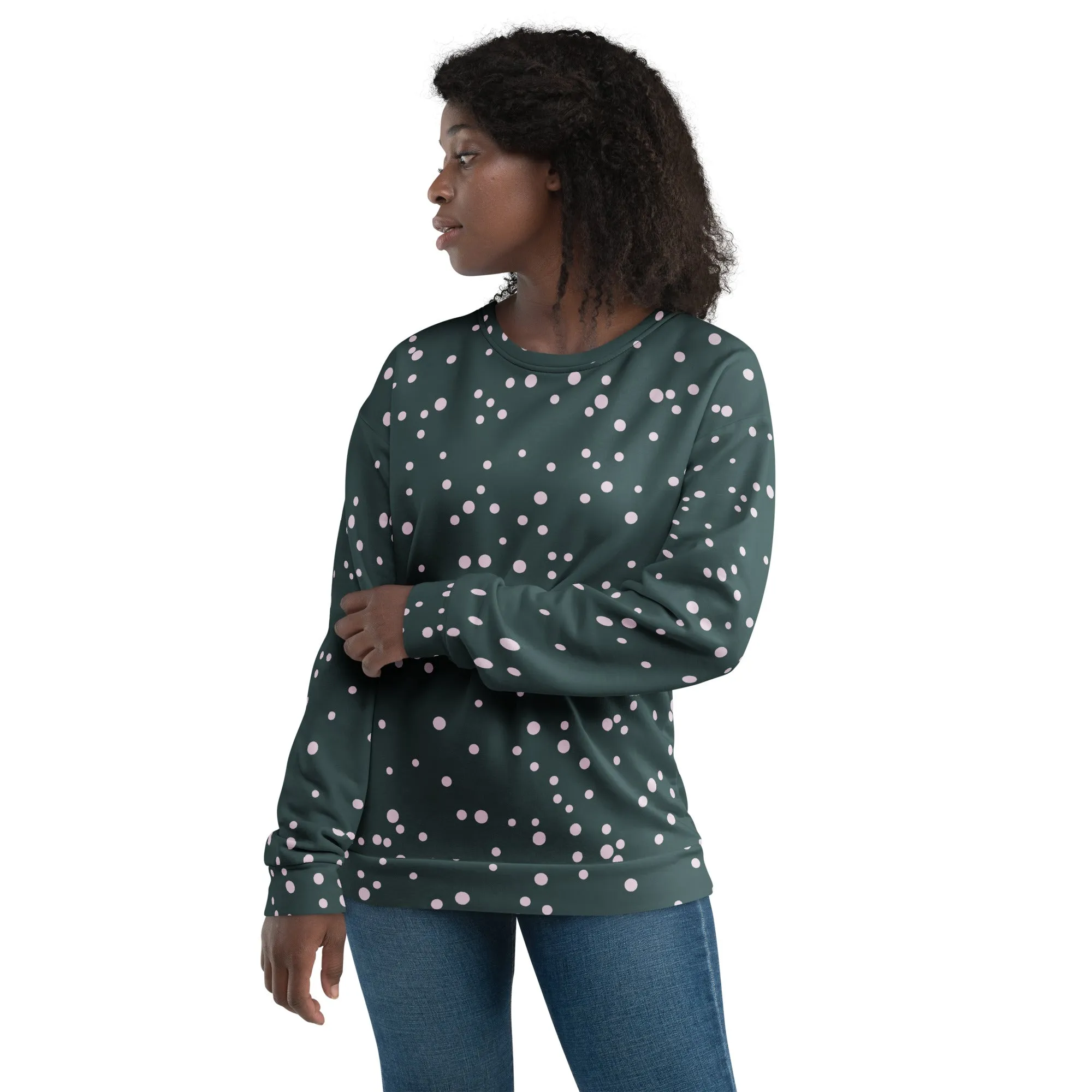 Sweat-Shirt Unisexe Vert foncé points blancs