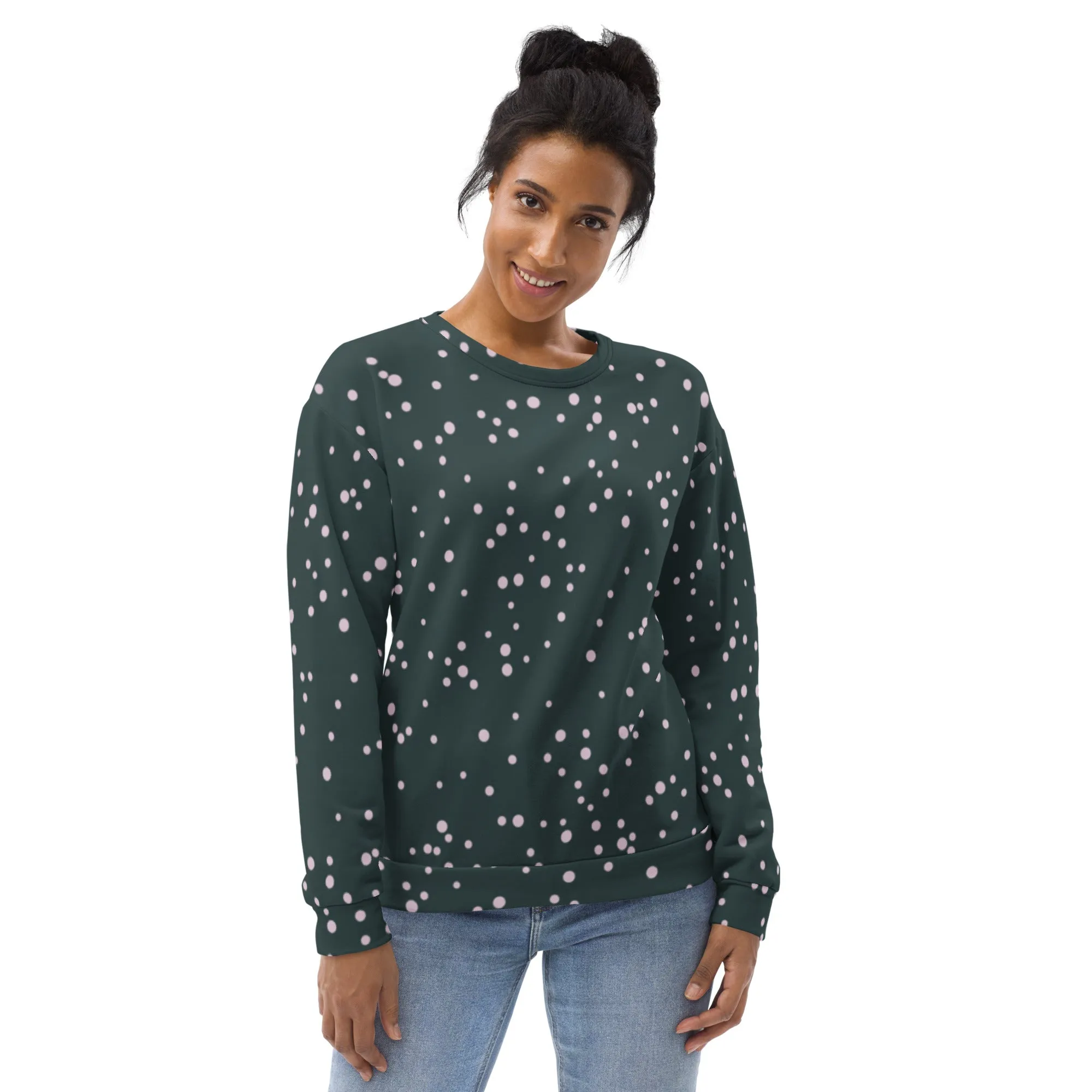 Sweat-Shirt Unisexe Vert foncé points blancs