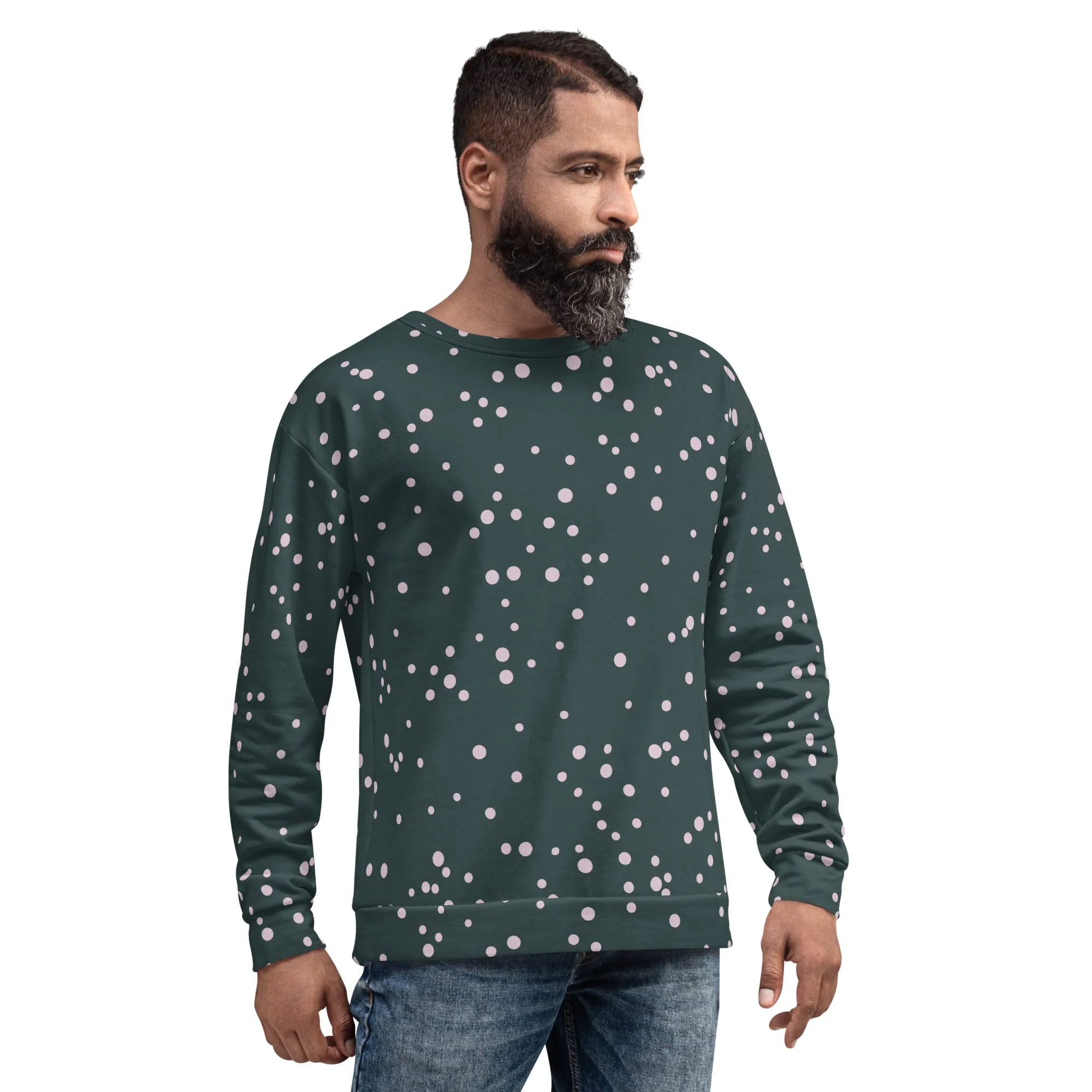 Sweat-Shirt Unisexe Vert foncé points blancs