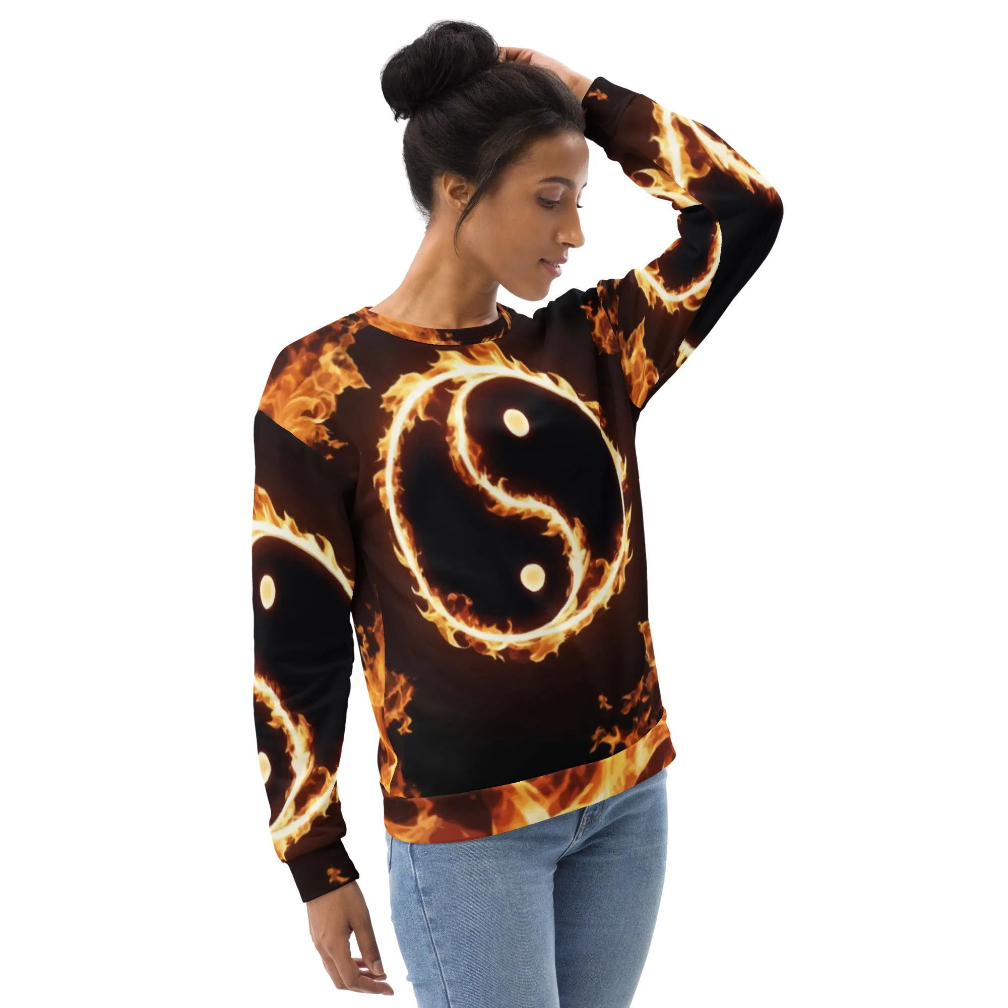 Sweat-Shirt Unisexe Yin-Yang en flamme