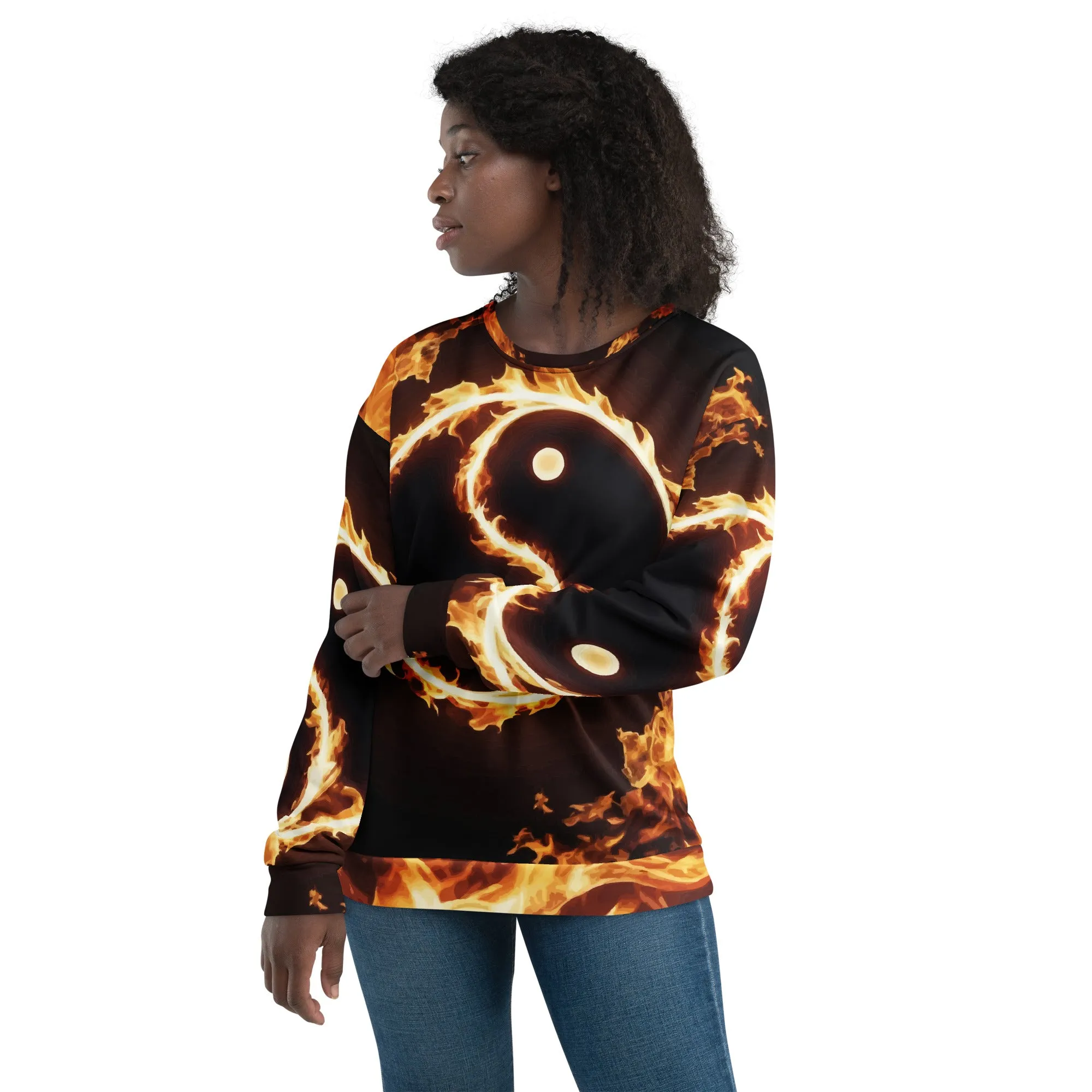 Sweat-Shirt Unisexe Yin-Yang en flamme