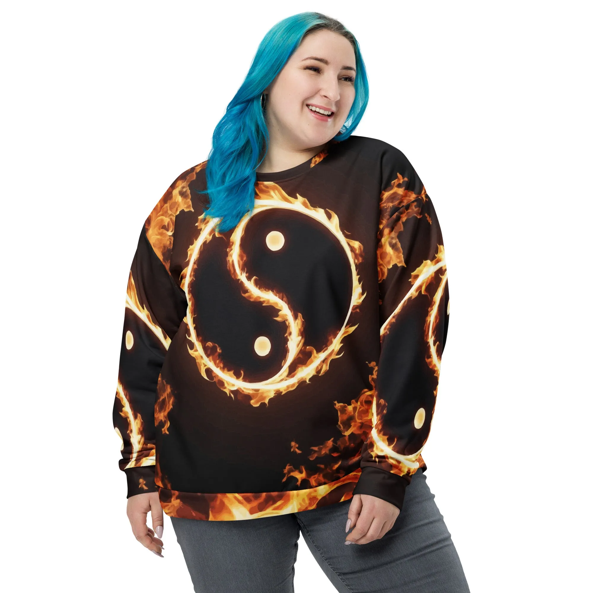 Sweat-Shirt Unisexe Yin-Yang en flamme