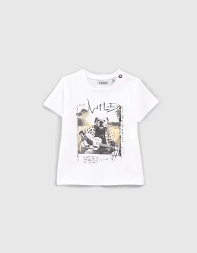 T-shirt blanc chien-guitariste bio bébé garçon 