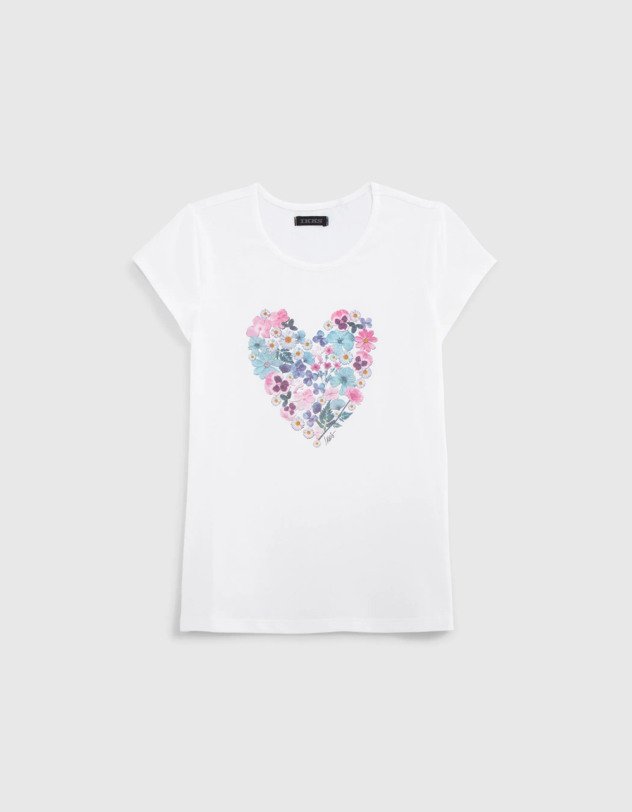 T-shirt blanc cœur en fleurs fille