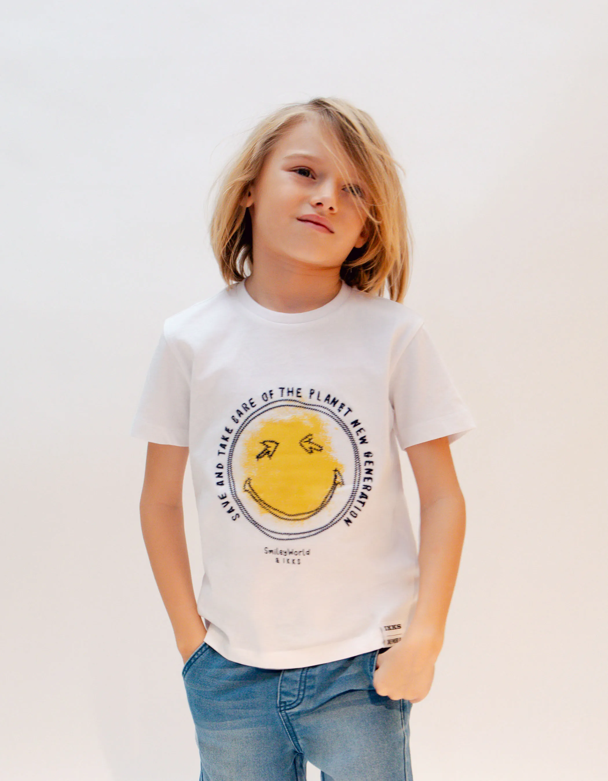 T-shirt blanc coton bio print et broderie SMILEYWORLD garçon