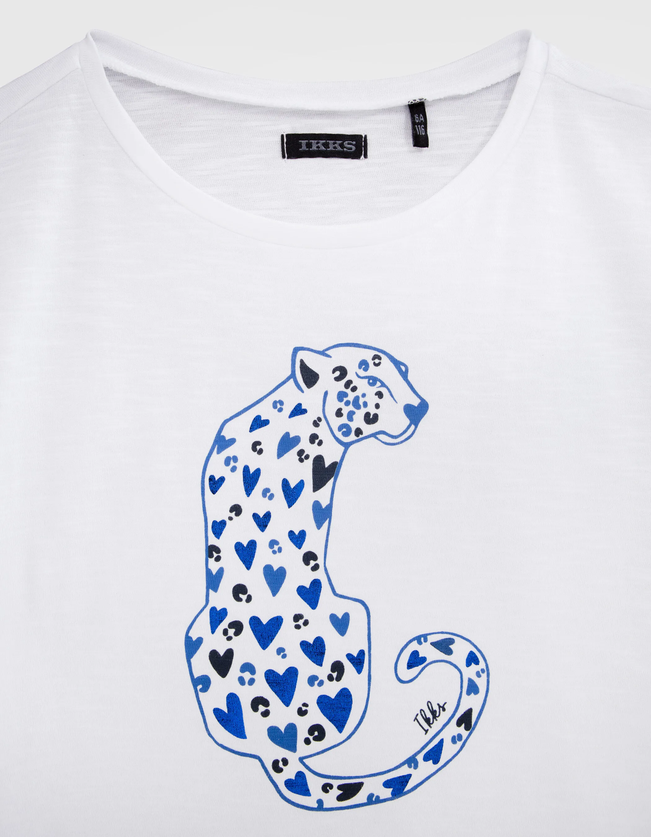 T-shirt blanc coton bio visuel léopard à cœurs fille