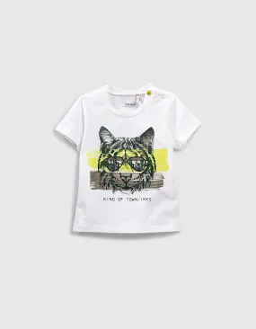 T-shirt blanc visuel lynx à lunettes bio bébé garçon 