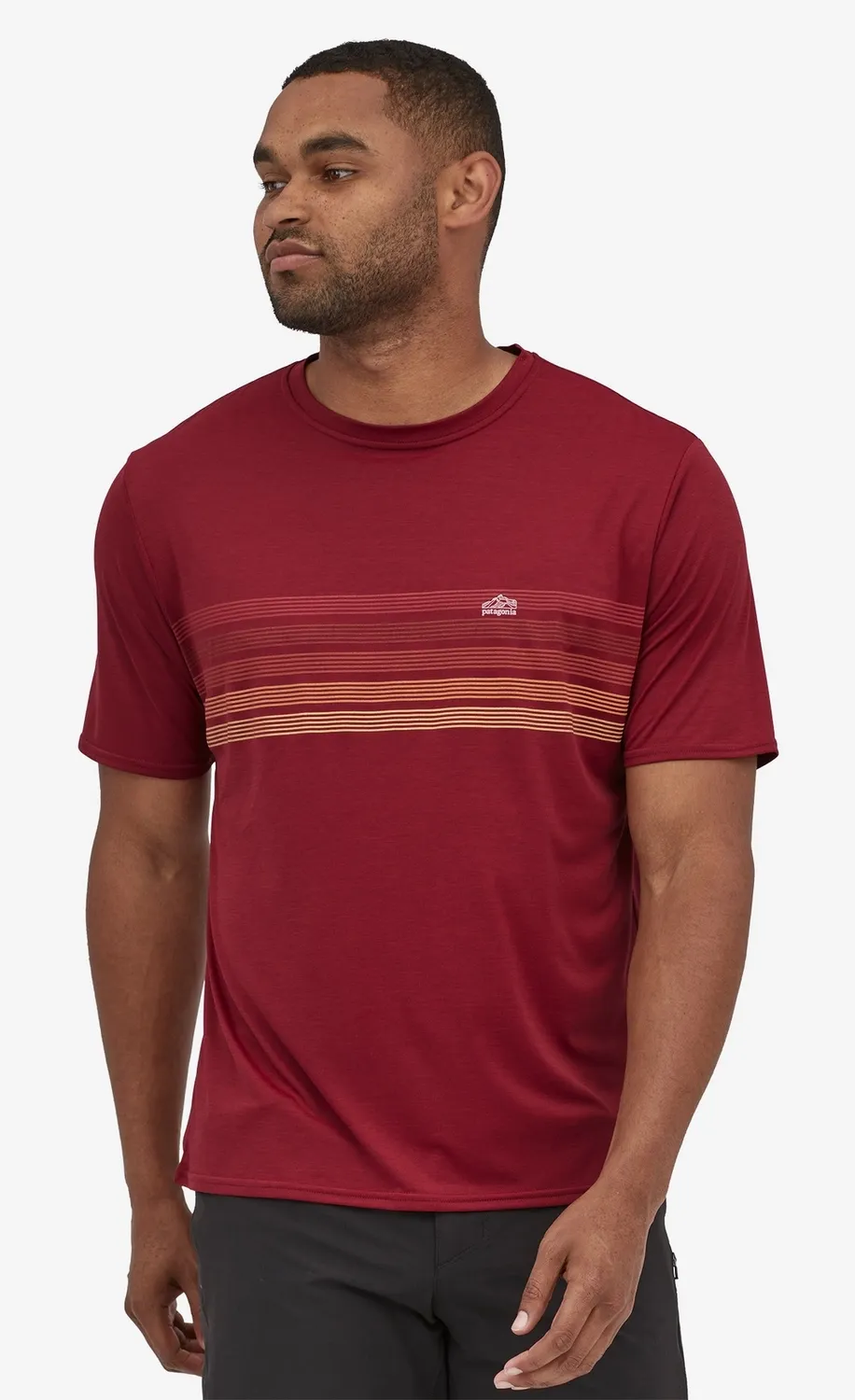 T-Shirt Patagonia Cap Cool Daily Graphic Shirt Line Logo Ridge Stripe Wax Men Red X-Dye