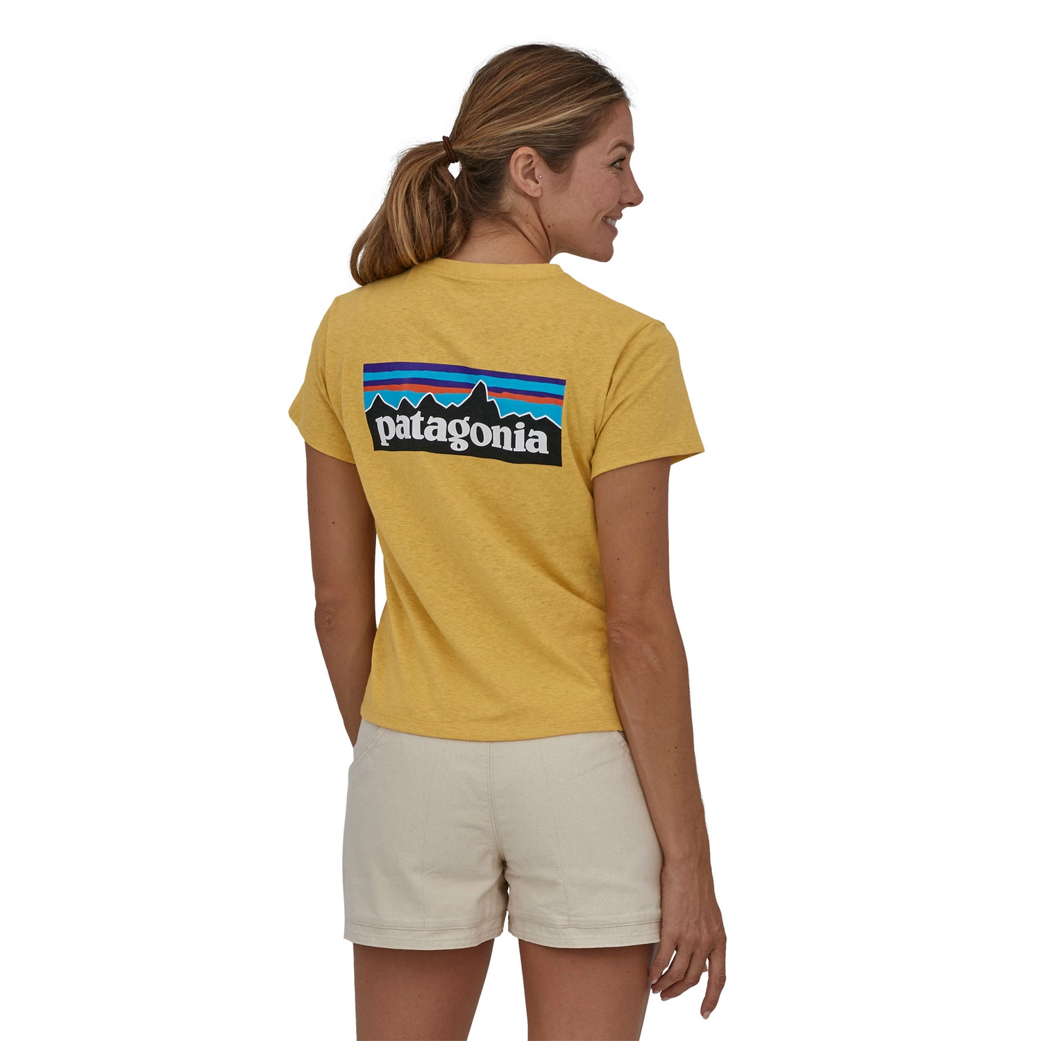 T-Shirt Patagonia Femme P6 Logo Responsibili Tee Surfboard Yellow