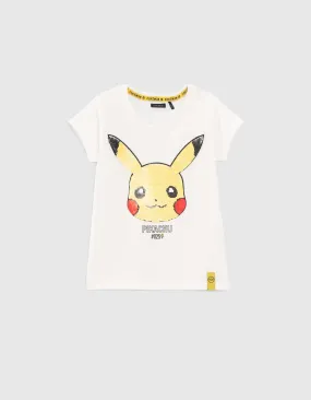 T-shirt POKEMON blanc Pikachu sequins réversibles fille