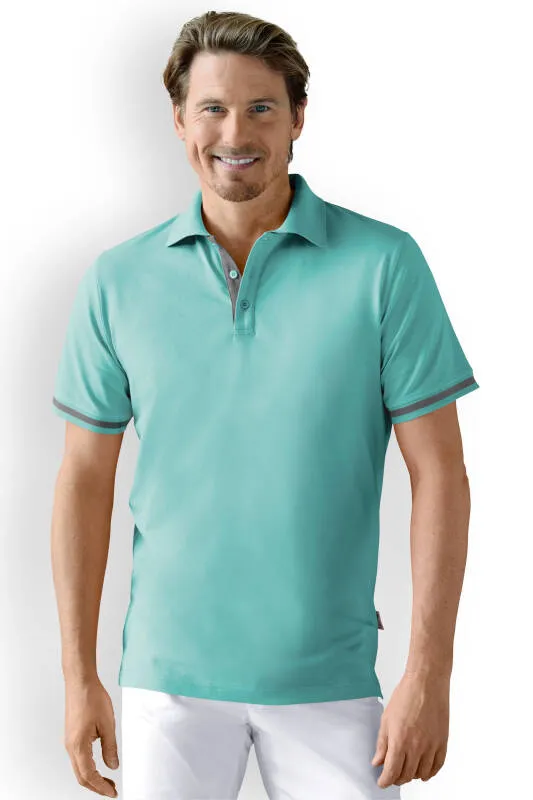 T-shirt Stretch Homme - Col polo vert d'eau/gris chiné foncé