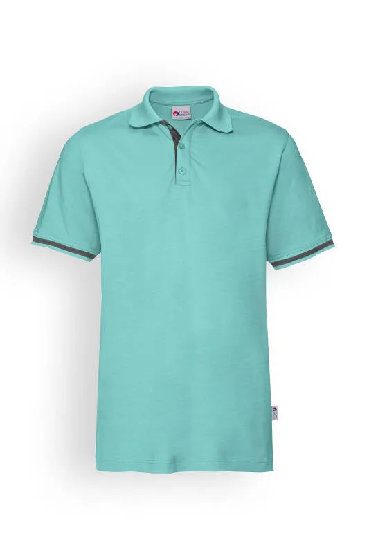 T-shirt Stretch Homme - Col polo vert d'eau/gris chiné foncé