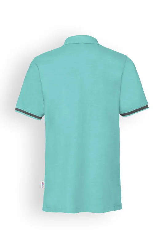 T-shirt Stretch Homme - Col polo vert d'eau/gris chiné foncé