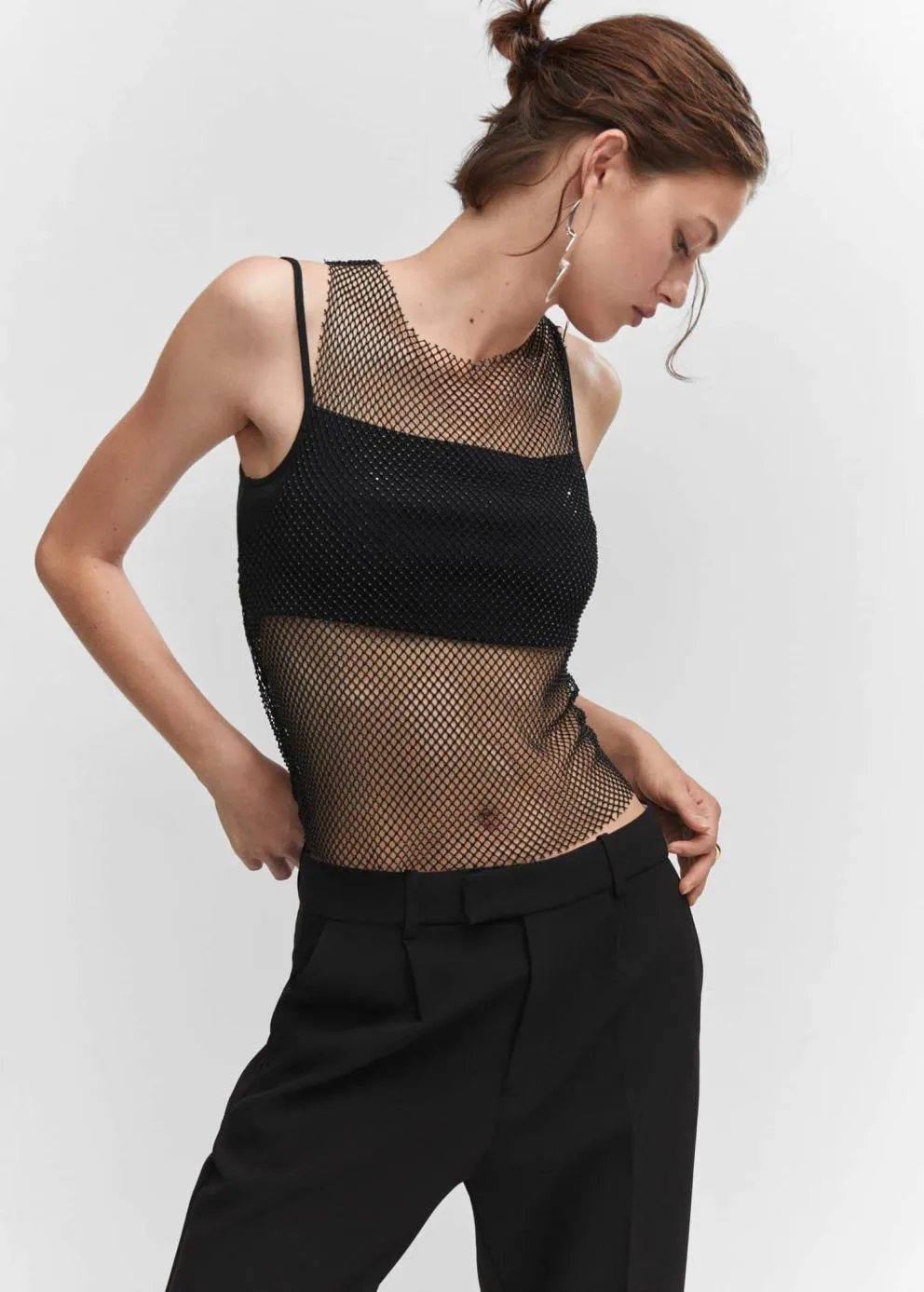 T-Shirts Et Tops | Femme MANGO Top Maille Filet Détail Cristal Noir