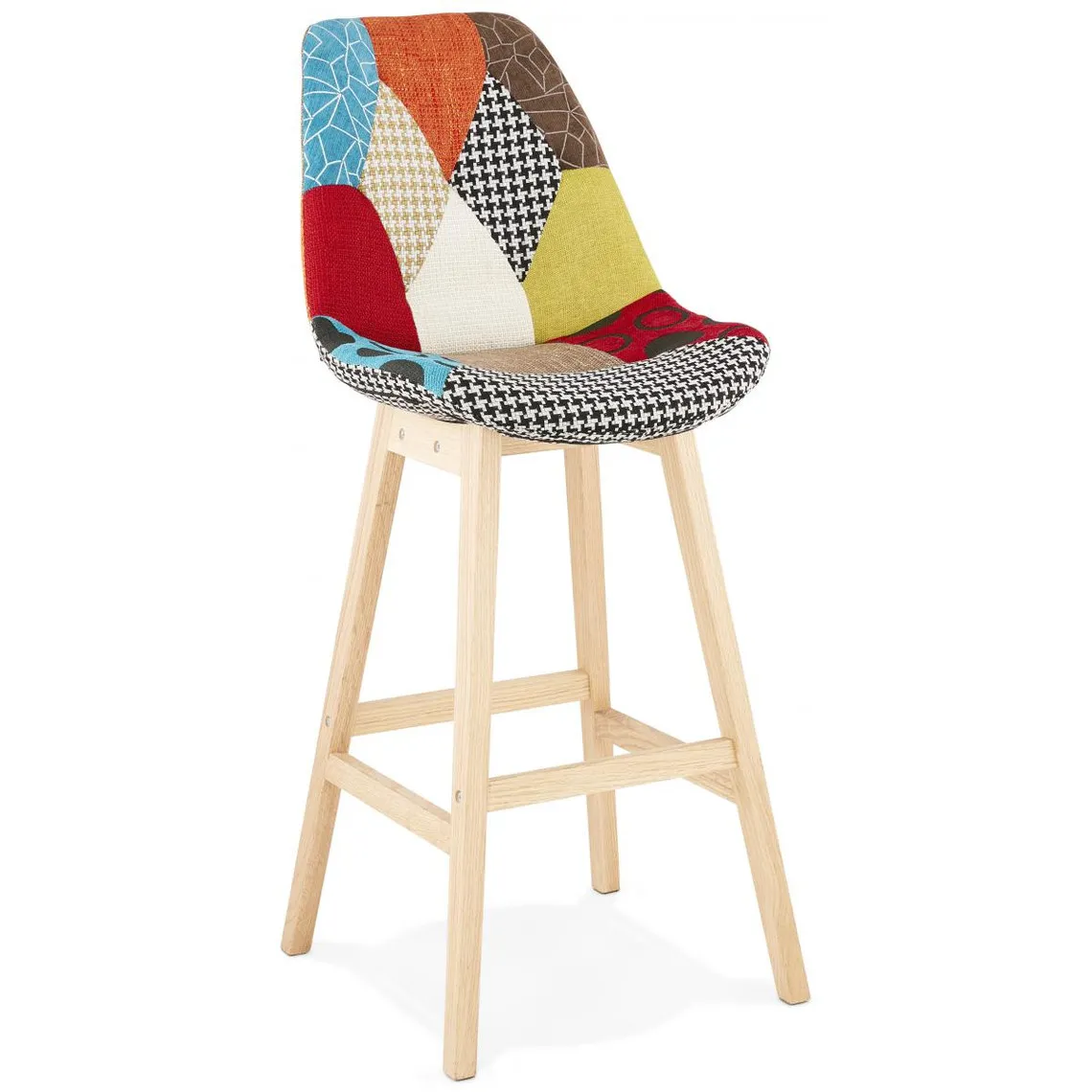 Tabouret de Bar Multicolore Dossier Rectangulaire et piétement Beige JOY | 3 Suisses