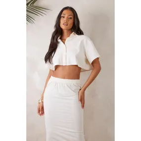 Tall – Chemise effet lin blanc cassé à manches courtes