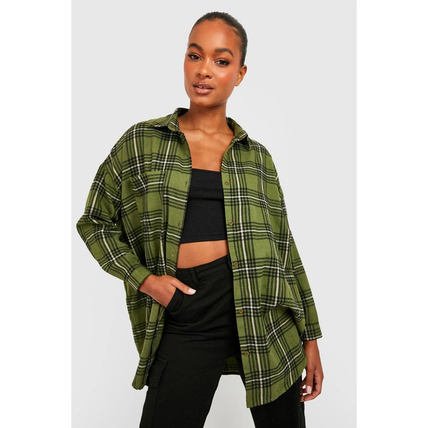 Tall – Chemise oversize à carreaux – Vert kaki