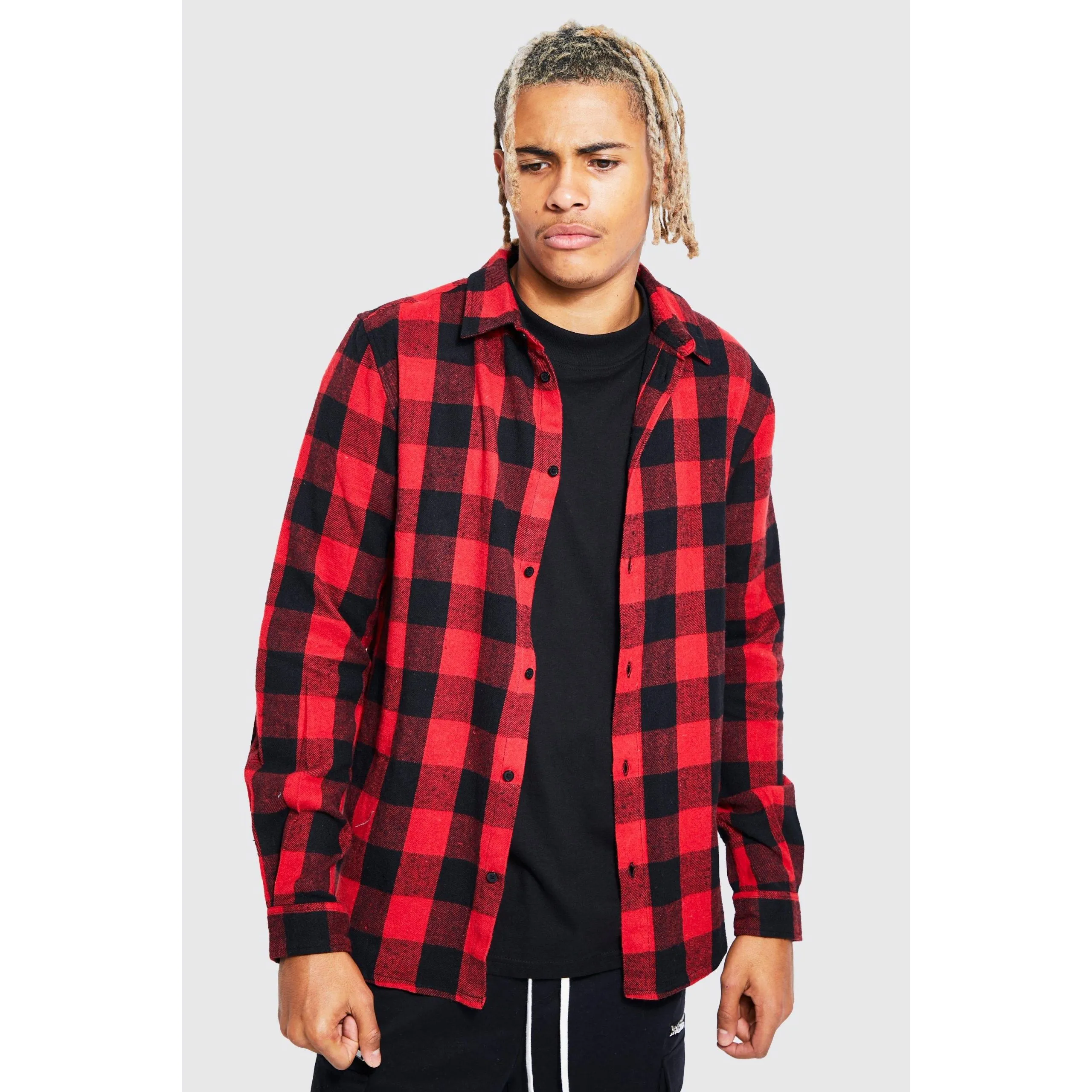 Tall – Chemise oversize à carreaux et manches longues – Rouge