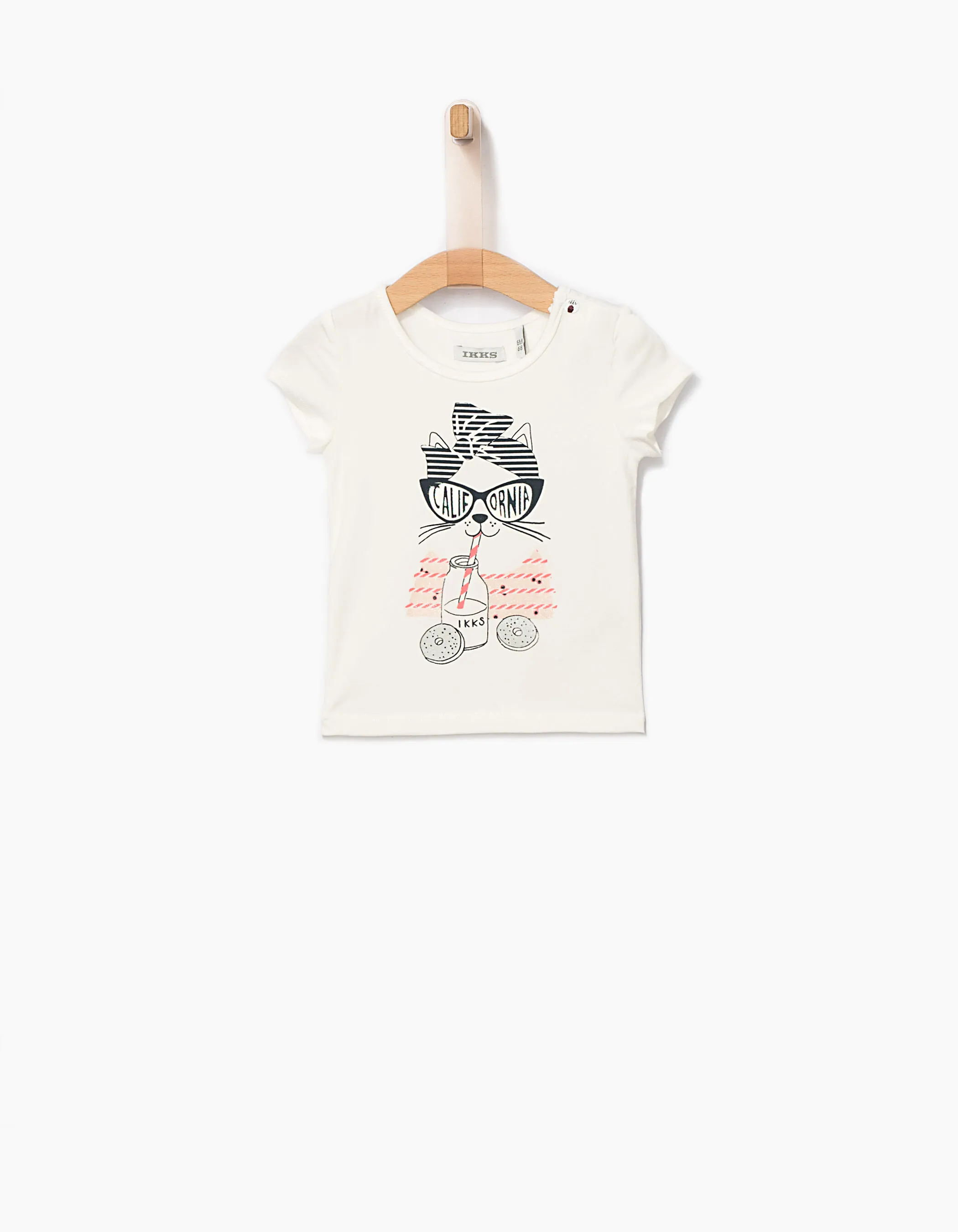 Tee-shirt blanc cassé avec chat bébé fille