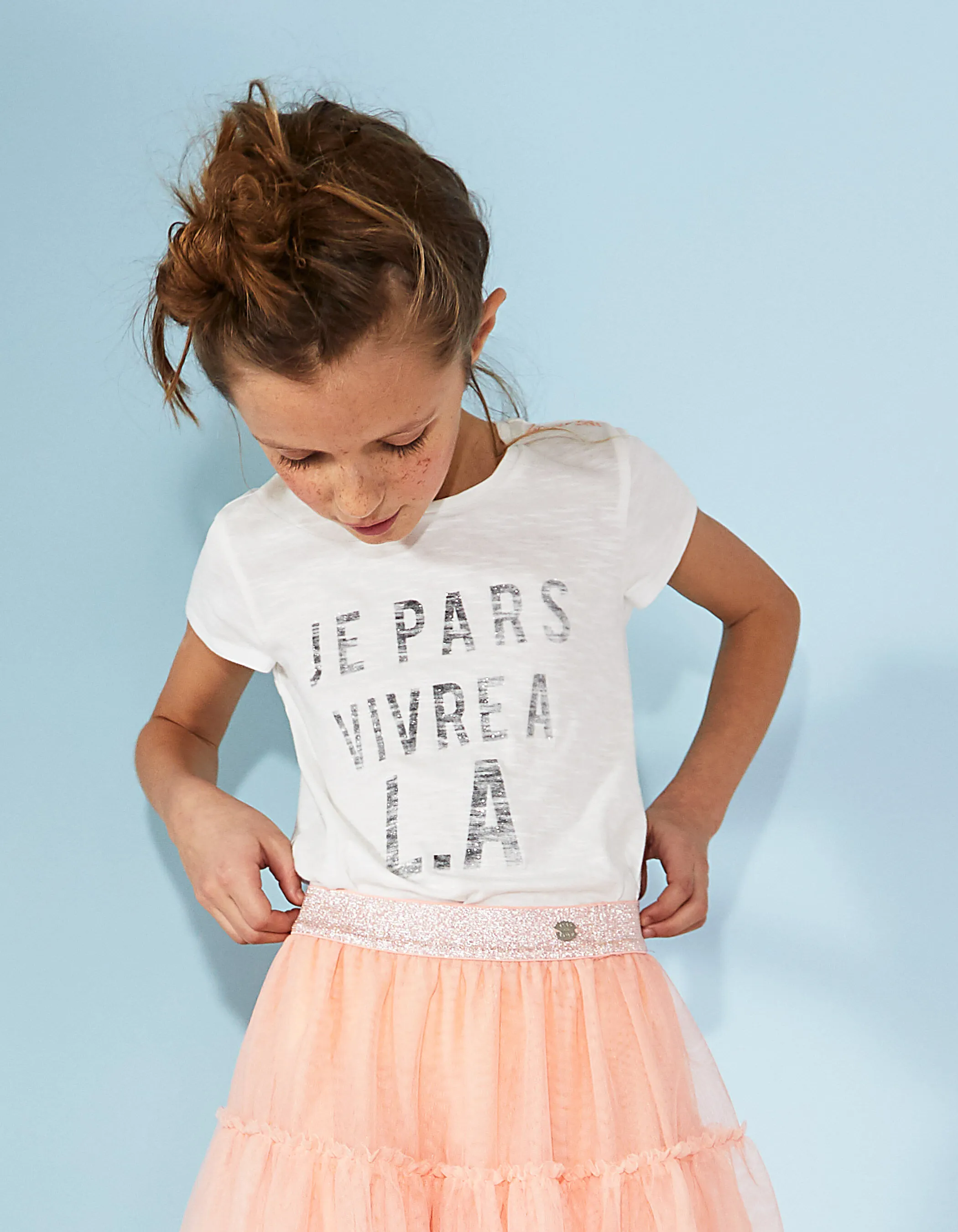 Tee-shirt blanc cassé Je pars vivre à L.A fille