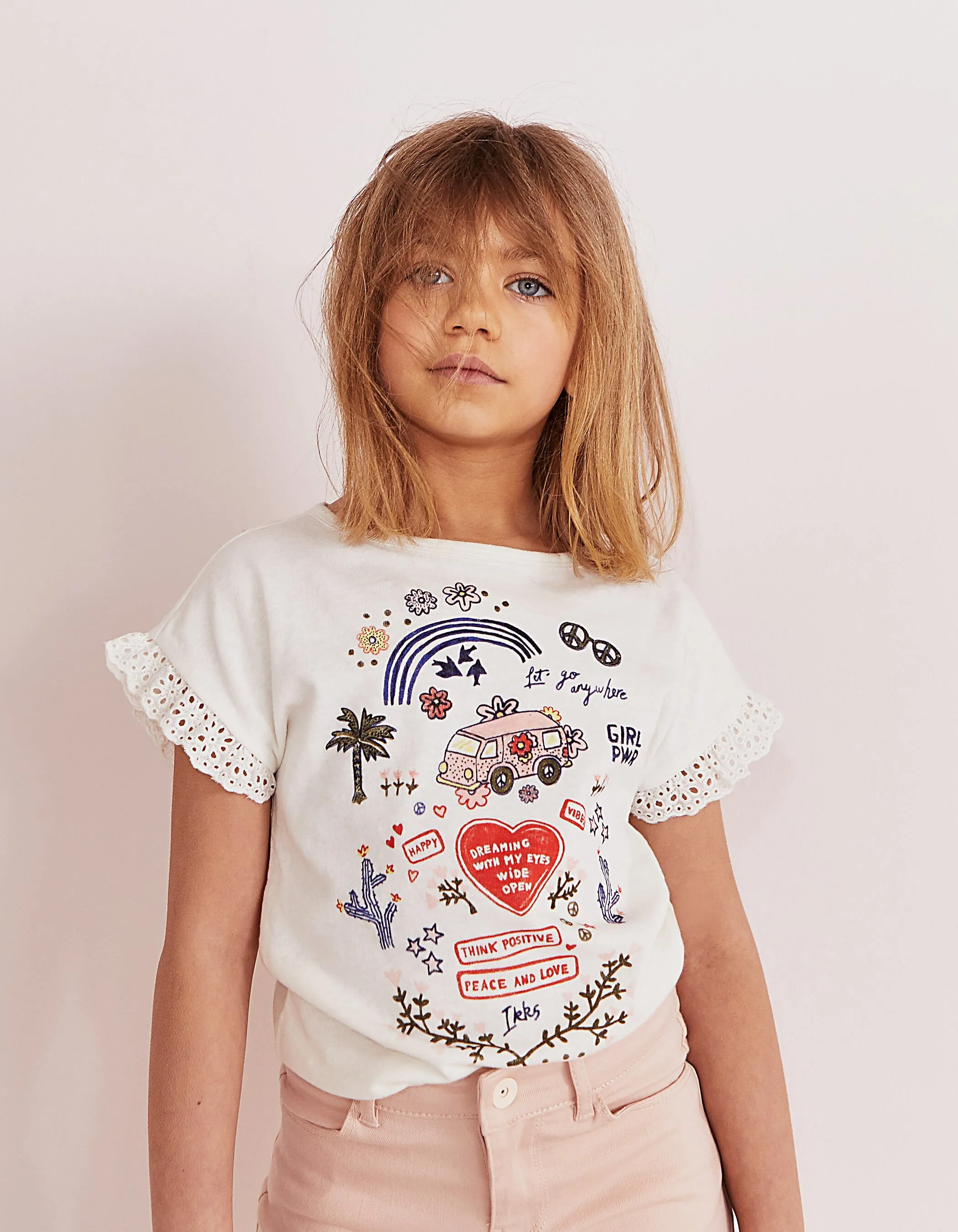 Tee-shirt blanc cassé THINK POSITIVE fille